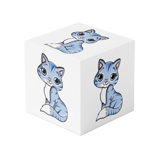 Cute blue cat cartoon kubus (Voorkant hoekig)