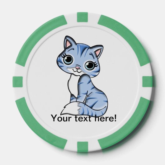 Cute blue cat cartoon pokerchips (Voorkant)