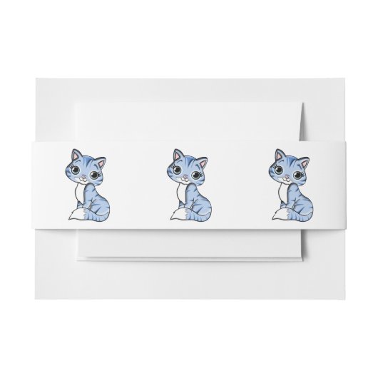 Cute blue cat cartoon uitnodigingen wikkel (Voorkant Voorbeeld)