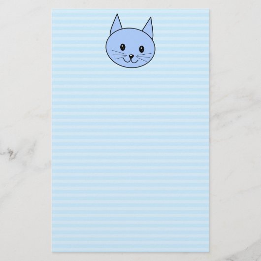 Cute Blue Cat. Licht blauwe streep achtergrond. Briefpapier (Voorkant)