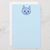 Cute Blue Cat. Licht blauwe streep achtergrond. Briefpapier (Voorkant / Achterkant)