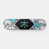 Cute Blue Cat Pattern Name & Initiaal Fun Cartoon Persoonlijk Skateboard (Horizontaal)