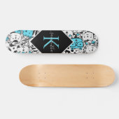 Cute Blue Cat Pattern Name & Initiaal Fun Cartoon Persoonlijk Skateboard (Horizontaal)