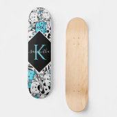Cute Blue Cat Pattern Name & Initiaal Fun Cartoon Persoonlijk Skateboard (Voorkant)