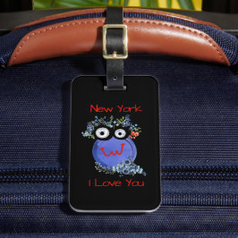 Cute Blue Character, New York, ik hou van je Bagagelabel