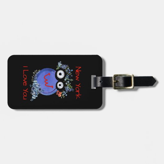 Cute Blue Character, New York, ik hou van je Bagagelabel (Voorkant horizontaal)