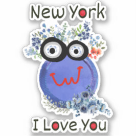 Cute Blue Character New York Ik hou van je Sticker