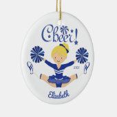 Cute Blue Cheer Blonde Cheerleader , gepersonalise Keramisch Ornament (Rechts)