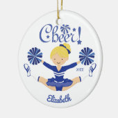 Cute Blue Cheer Blonde Cheerleader , gepersonalise Keramisch Ornament (Links)