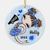Cute Blue Cheerleader Girl Ornament Brown Hair (Voorkant)
