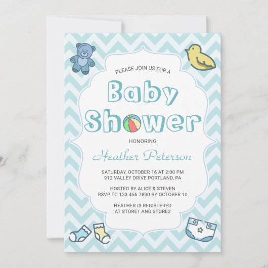 Cute Blue Chevron Baby shower Kaart (Voorkant)