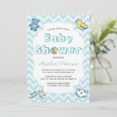 Cute Blue Chevron Baby shower Kaart (Staand voorkant)