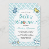 Cute Blue Chevron Baby shower Kaart (Voorkant / Achterkant)