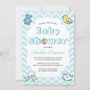 Cute Blue Chevron Baby shower Kaart