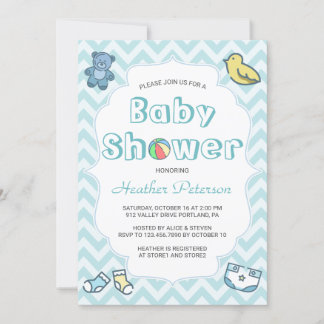 Cute Blue Chevron Baby shower Kaart