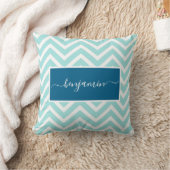 Cute Blue Chevron Zig Zag Patroonnaam Kussen (Deken)