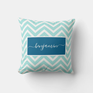 Cute Blue Chevron Zig Zag Patroonnaam Kussen