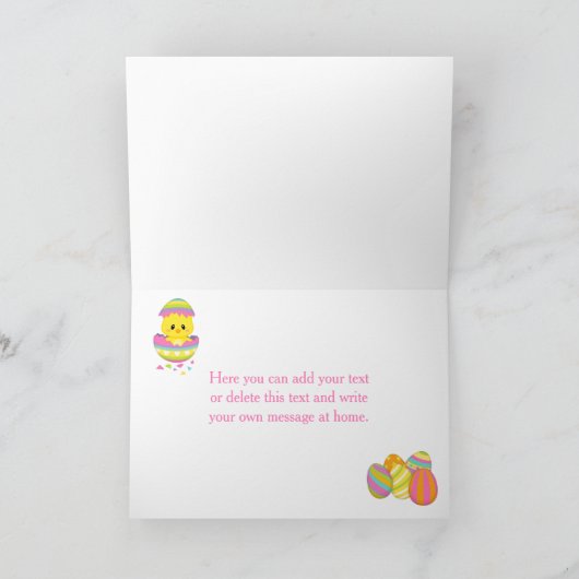 Cute Blue Chevrons Easter Chick Easter Egg Hunt Bedankkaart (Binnen)