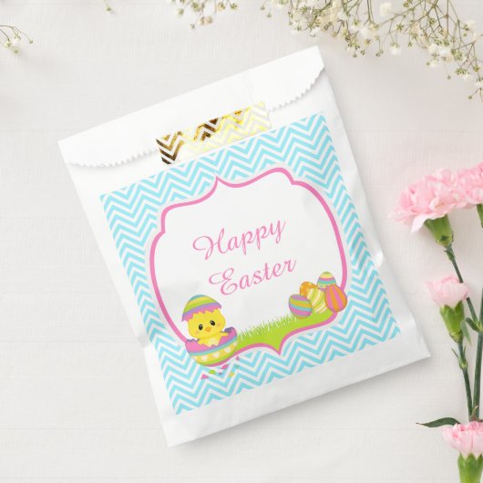 Cute Blue Chevrons Easter Chick Easter Egg Hunt Bedankzakje (Gezegeld)
