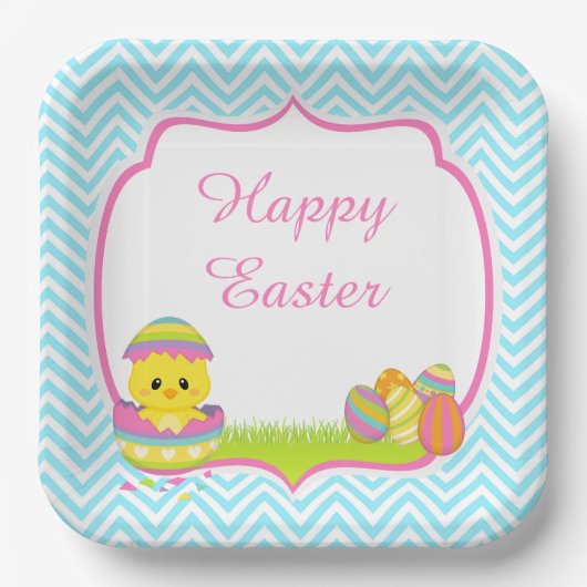 Cute Blue Chevrons Easter Easter Hunt Papieren Bordje (Voorkant)