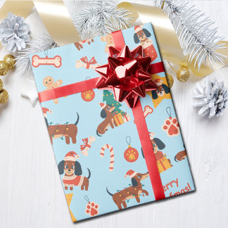 Cute Blue Christmas Dachshund Merry Woofmas Cadeaupapier
