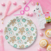 Cute Blue Christmas Holiday Gingerbread Man Papieren Bordje (Feest)