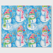 Cute Blue Christmas Watercolor Snowman Cadeaupapier (Vlak)