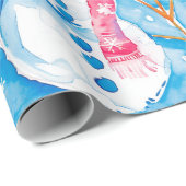 Cute Blue Christmas Watercolor Snowman Cadeaupapier (Rol Hoek)