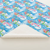 Cute Blue Christmas Watercolor Snowman Sherpa Deken (3/4)