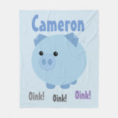 Cute Blue Chubby Pig Fleece Blanket (Voorkant)