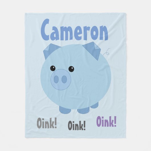 Cute Blue Chubby Pig Fleece Blanket (Voorkant)