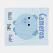 Cute Blue Chubby Pig Fleece Blanket (Voorkant (Horizontaal))