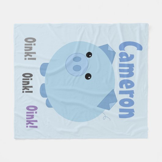 Cute Blue Chubby Pig Fleece Blanket (Voorkant (Horizontaal))