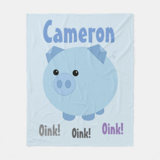 Cute Blue Chubby Pig Fleece Blanket Deken
