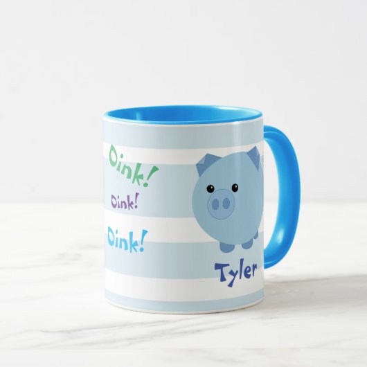 Cute Blue Chubby Pig Mok (Voorkant rechts)