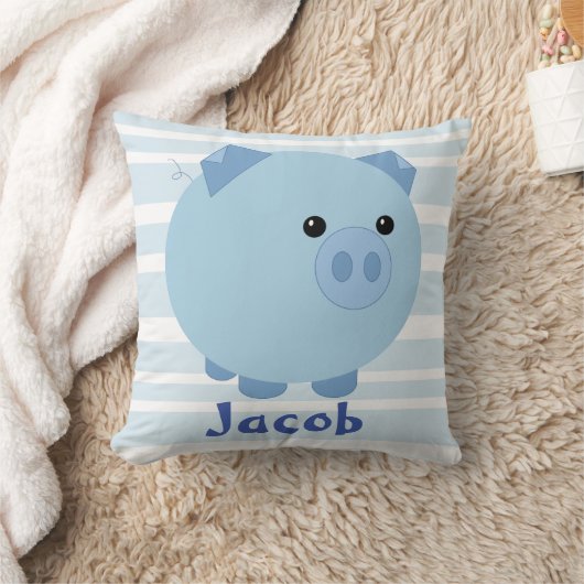 Cute Blue Chubby Pig Pillow Kussen (Deken)