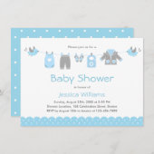 Cute Blue Clothes | Uitnodiging tot Baby shower va (Voorkant / Achterkant)