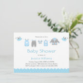 Cute Blue Clothes | Uitnodiging tot Baby shower va (Staand voorkant)