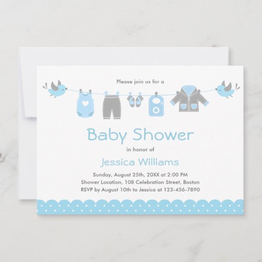 Cute Blue Clothes | Uitnodiging tot Baby shower va (Voorkant)
