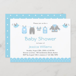 Cute Blue Clothes   Uitnodiging tot Baby shower va