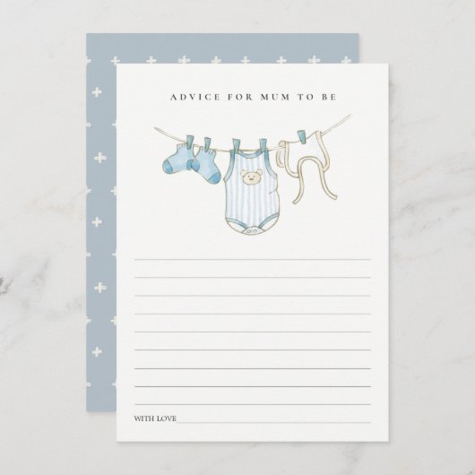Cute Blue Clothesline Advice for Mum Baby shower Informatiekaartje (Voorkant / Achterkant)