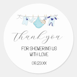 Cute Blue Clothesline Baby shower Hartelijk dank Ronde Sticker