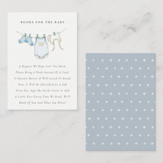 Cute Blue Clothesline Books for Baby shower Informatiekaartje (Voorkant / Achterkant)