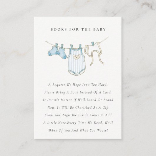 Cute Blue Clothesline Books for Baby shower Informatiekaartje (Voorkant)