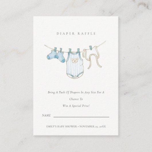 Cute Blue Clothesline Diaper Baby shower Raffle Informatiekaartje (Voorkant)