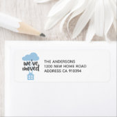 Cute Blue Cloud House We hebben verhuisd Etiket (Insitu)