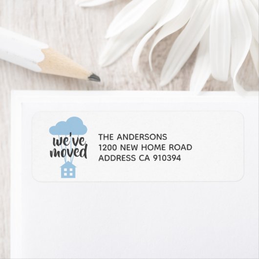 Cute Blue Cloud House We hebben verhuisd Etiket (Insitu)