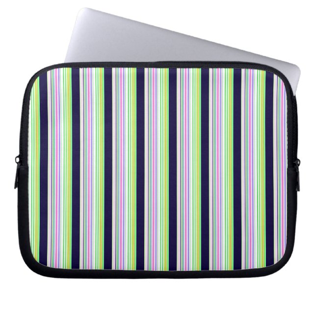 Cute blue colorful stripes laptop sleeve (Voorkant)