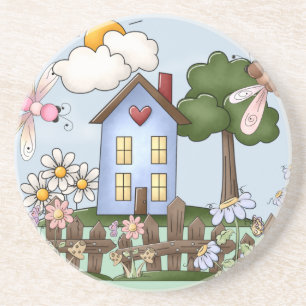 Cute Blue Country House in Sunshine Zandsteen Onderzetter