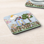 Cute Blue Country House Set of 6 Bier Onderzetter (Linkerzijde)